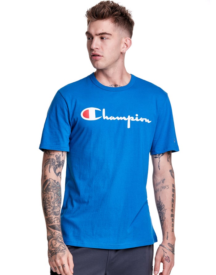 Champion Lightweight Script Logo - Miesten Sininen T-Paita - Suomi 5489276-SX